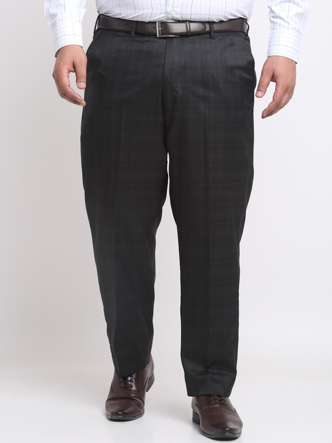 

plusS Men Black Mid Rise Cotton Formal Trousers