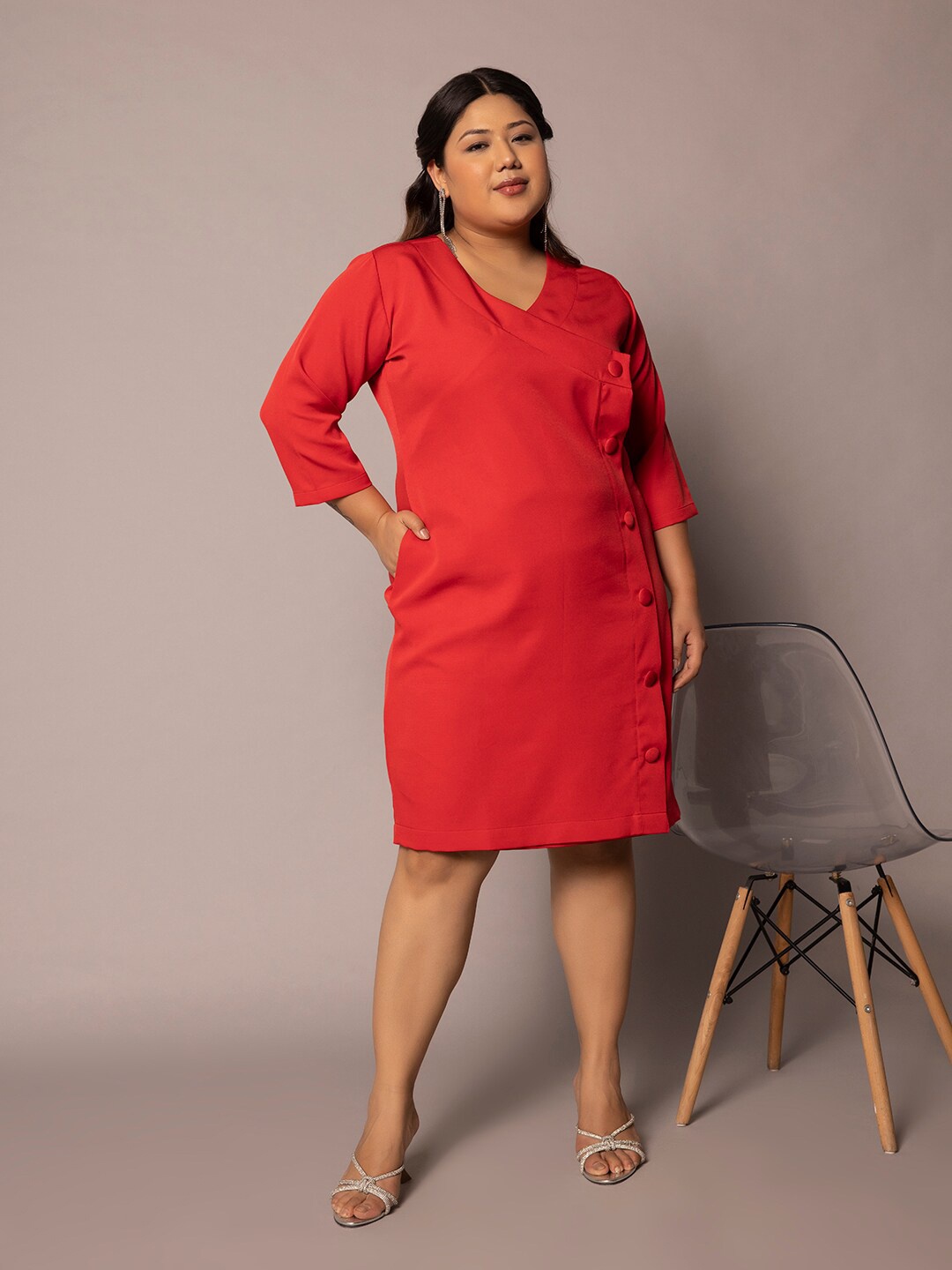 

PowerSutra Plus Size V-Neck Blazer Dress, Red