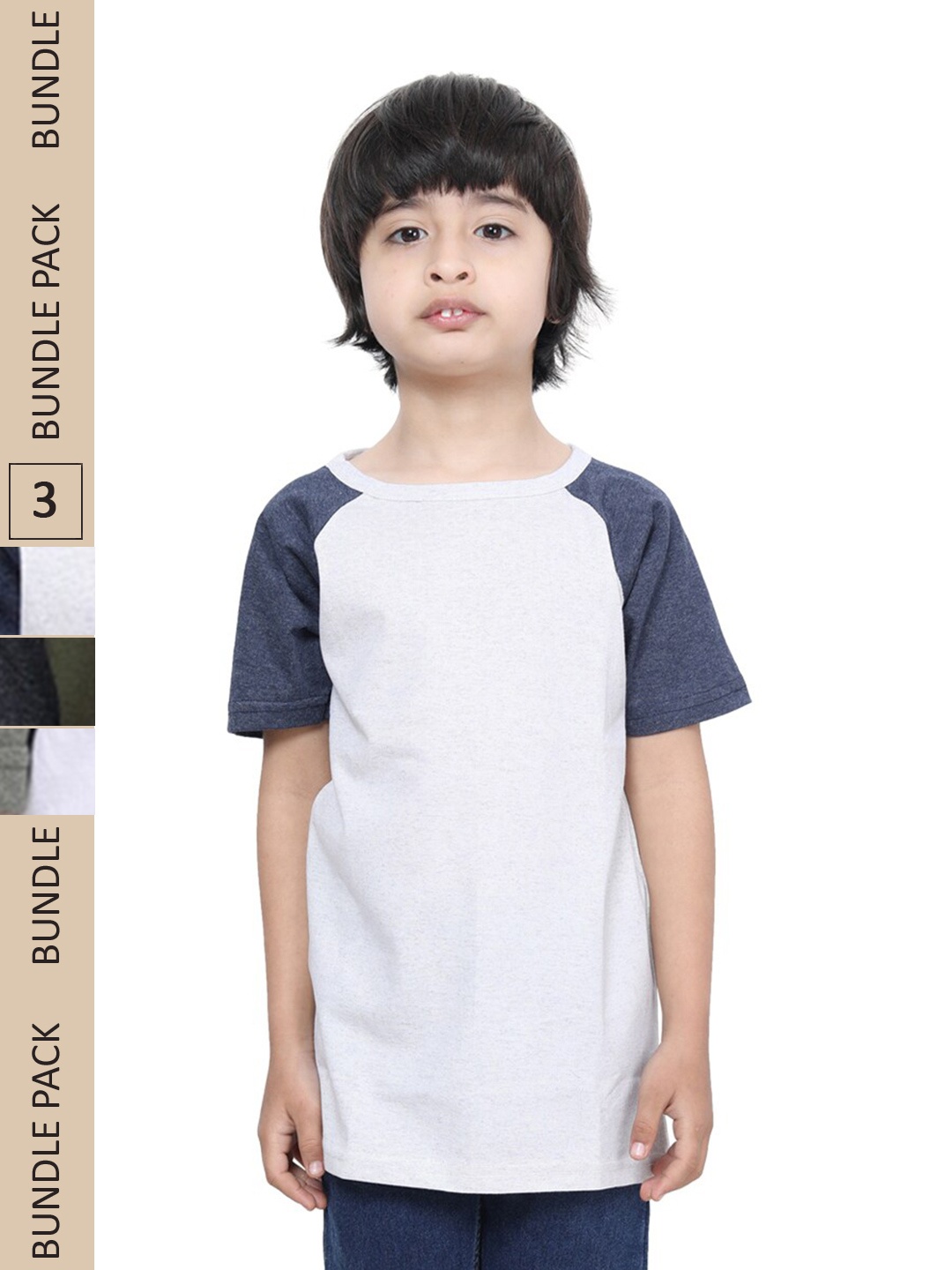 

IndiWeaves Boys Pack Of 3 Colourblocked Raglan Sleeves Pure Cotton T-shirt, White