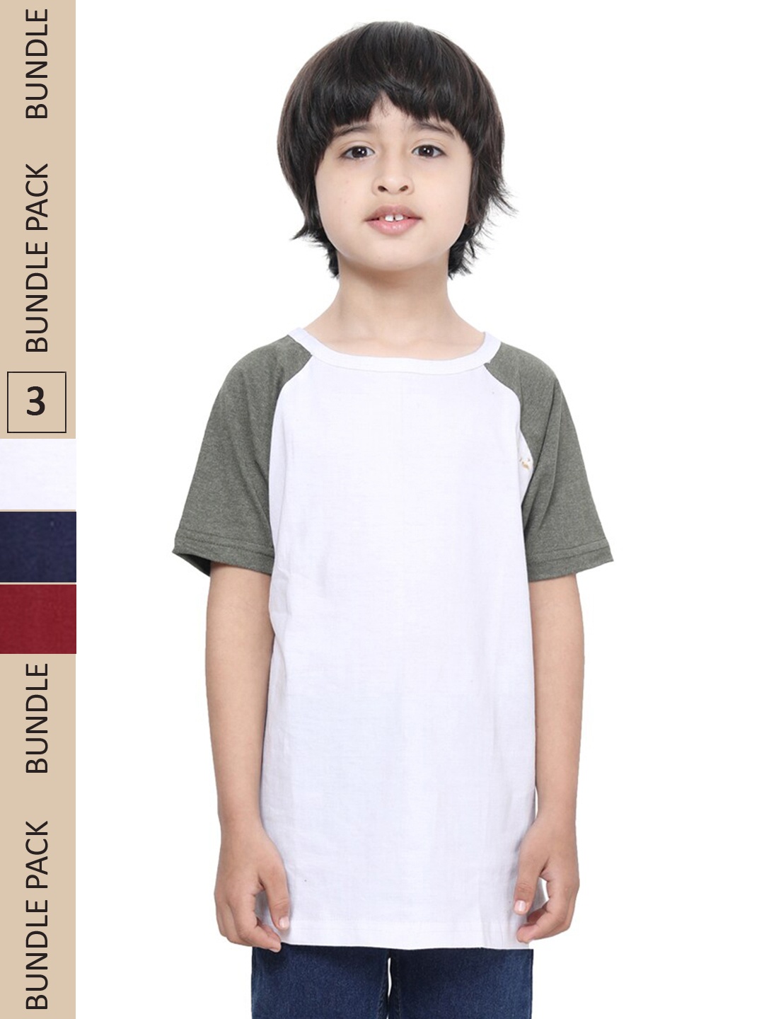 

IndiWeaves Boys Pack Of 3 Raglan Sleeves Pure Cotton T-shirt, White