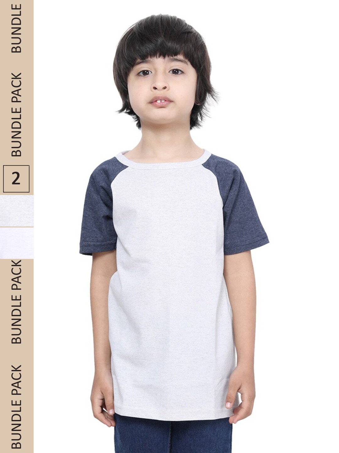 

IndiWeaves Boys Pack Of 2 Raglan Sleeves Pure Cotton T-shirt, White