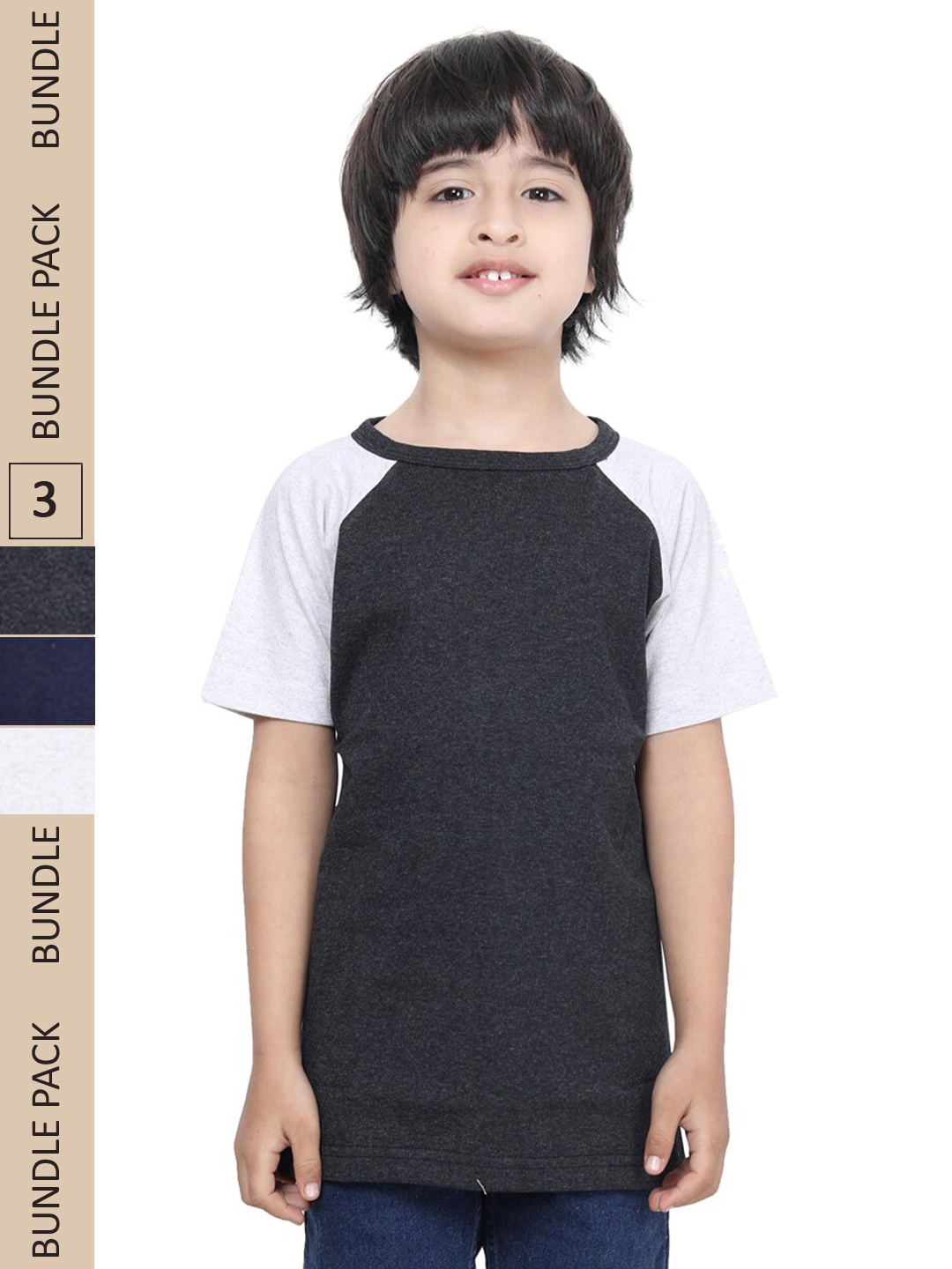 

IndiWeaves Boys Pack Of 3 Pure Cotton T-shirt, Black
