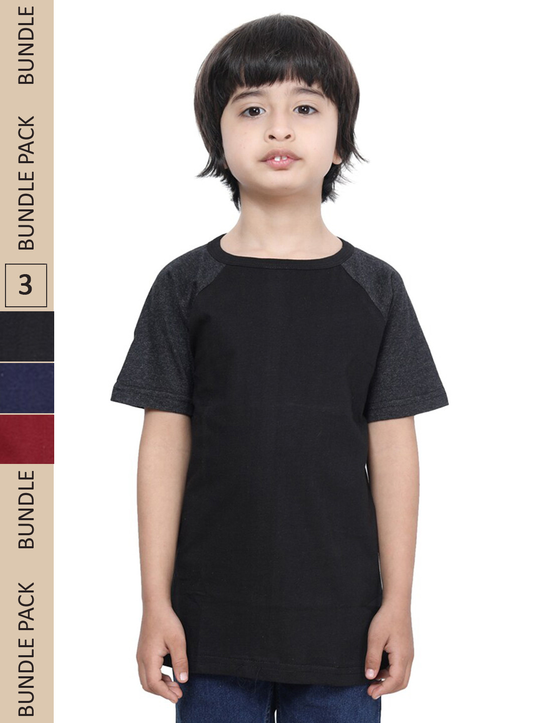 

IndiWeaves Boys Pack Of 3 Pure Cotton T-shirts, Navy blue