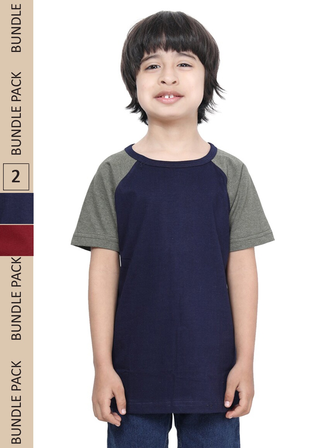 

IndiWeaves Boys Pack Of 2 Raglan Sleeves Pure Cotton T-shirt, Navy blue