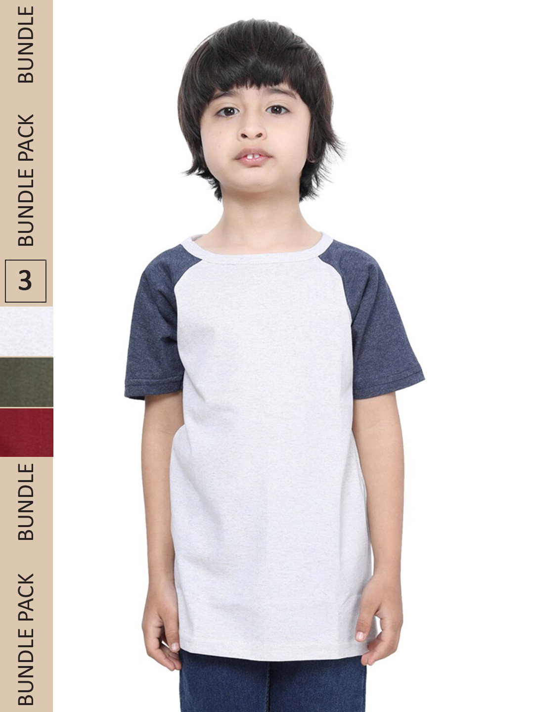 

IndiWeaves Boys Pack Of 3 Raglan Sleeves Pure Cotton T-shirt, White