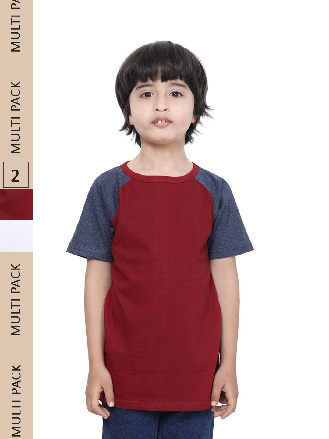 

IndiWeaves Boys Pack Of 2 Pure Cotton T-shirt, Maroon