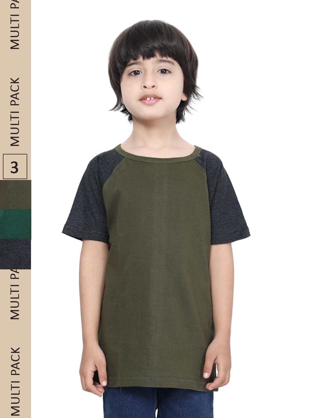 

IndiWeaves Boys Pack Of 3 Pure Cotton T-shirts, Olive