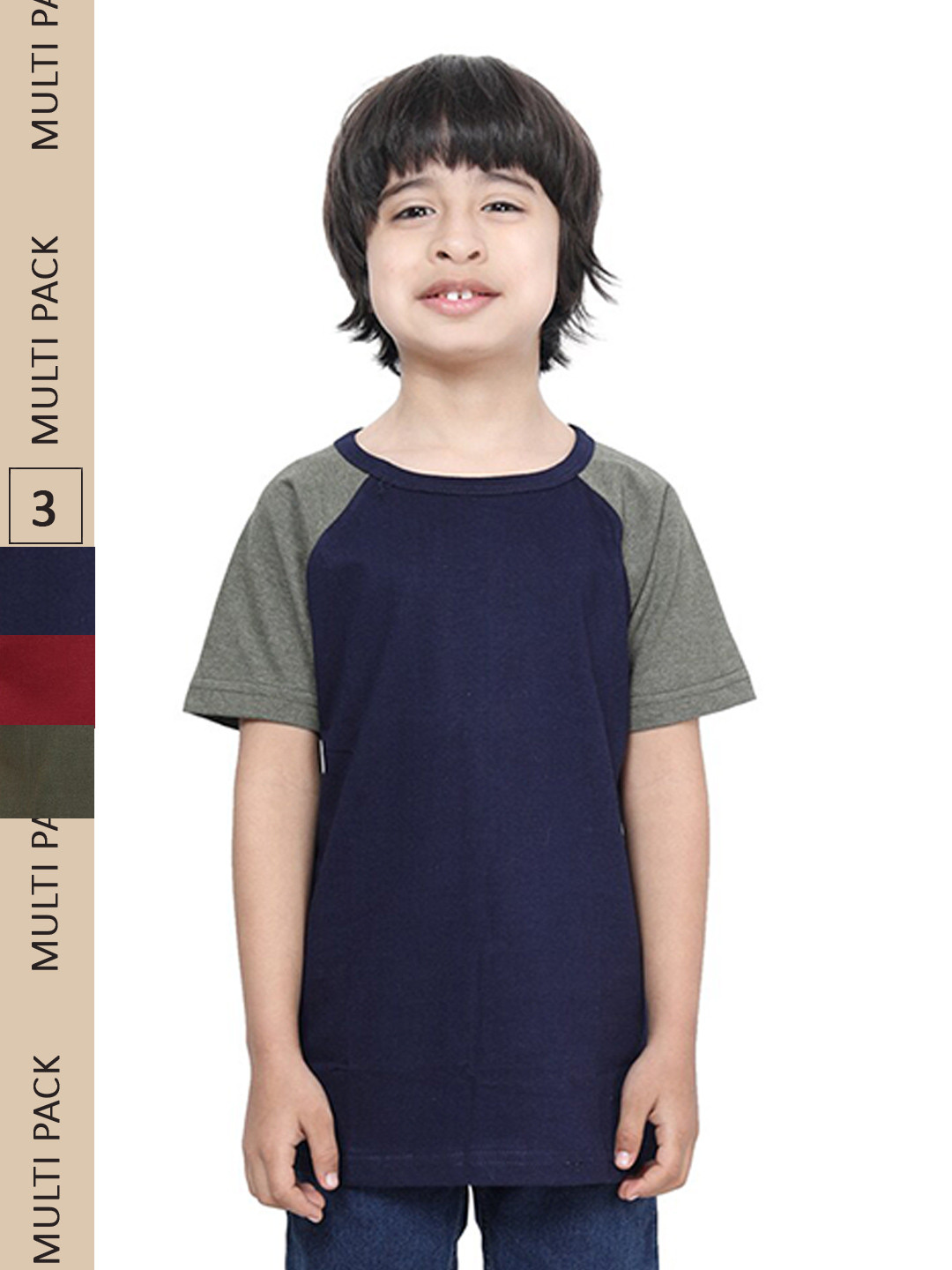 

IndiWeaves Boys Pack Of 3 Pure Cotton T-shirt, Navy blue