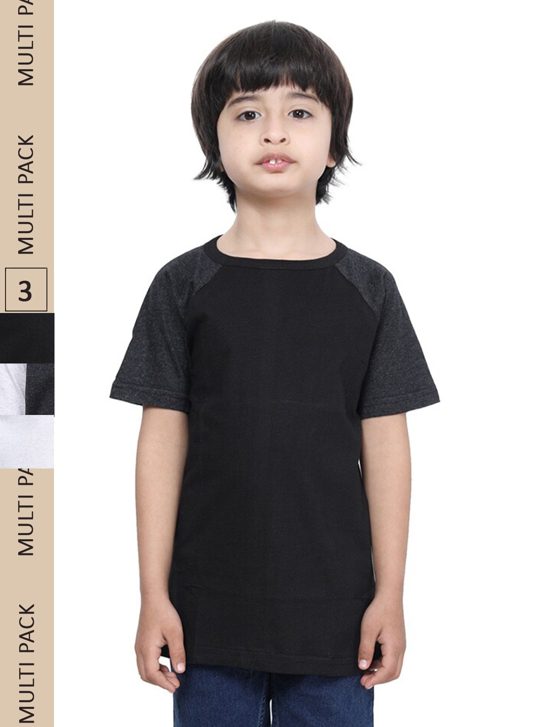 

IndiWeaves Boys Pack Of 3 Pure Cotton T-shirts, Black