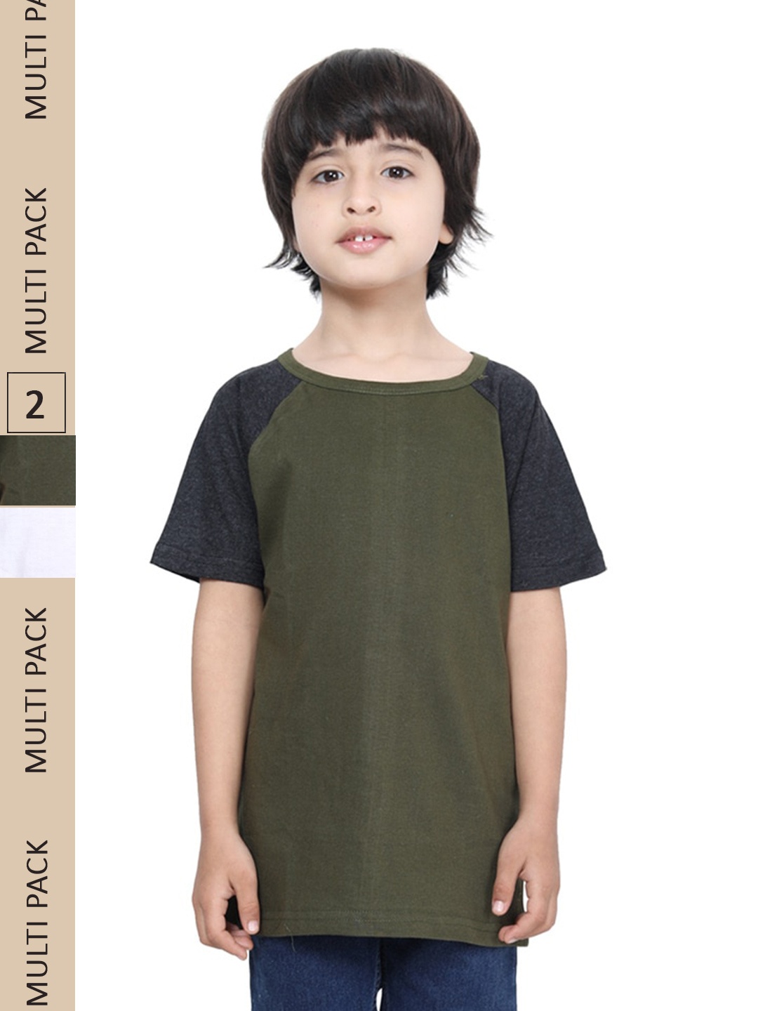 

IndiWeaves Boys Pack Of 2 Pure Cotton T-shirts, Olive