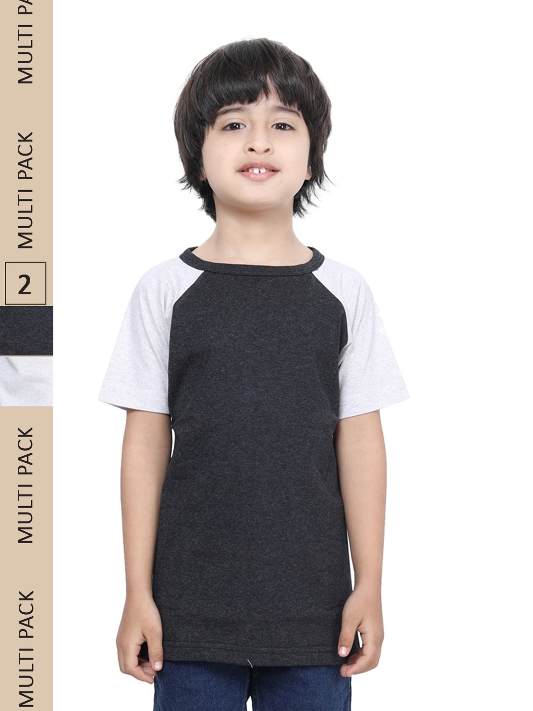 

IndiWeaves Boys Pack Of 2 Pure Cotton T-shirts, Charcoal