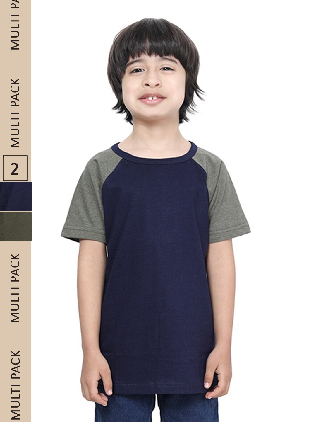 

IndiWeaves Boys Pack Of 2 Raglan Sleeves Pure Cotton T-shirt, Navy blue