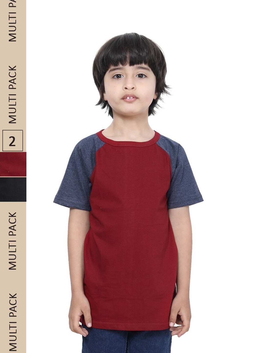 

IndiWeaves Boys Pack Of 2 Raglan Sleeves Pure Cotton T-shirt, Maroon