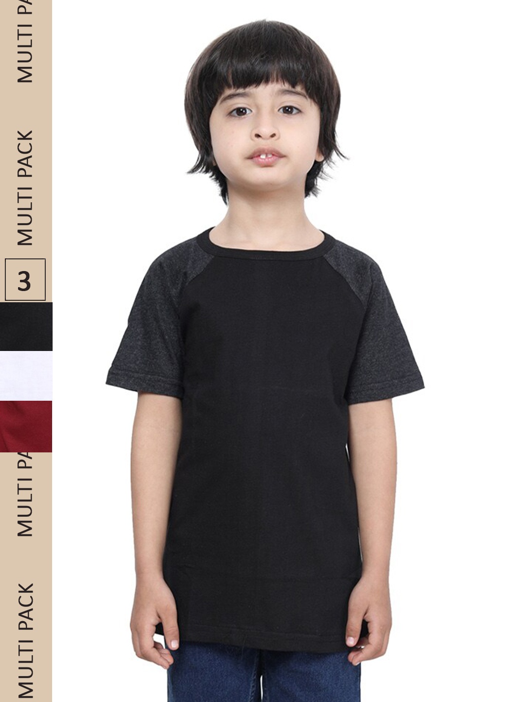 

IndiWeaves Boys Pack Of 3 Pure Cotton T-shirt, Black