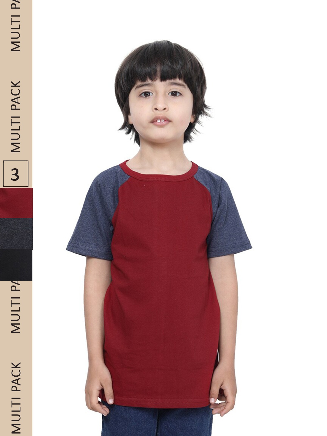 

IndiWeaves Boys Pack Of 3 Pure Cotton T-shirt, Maroon