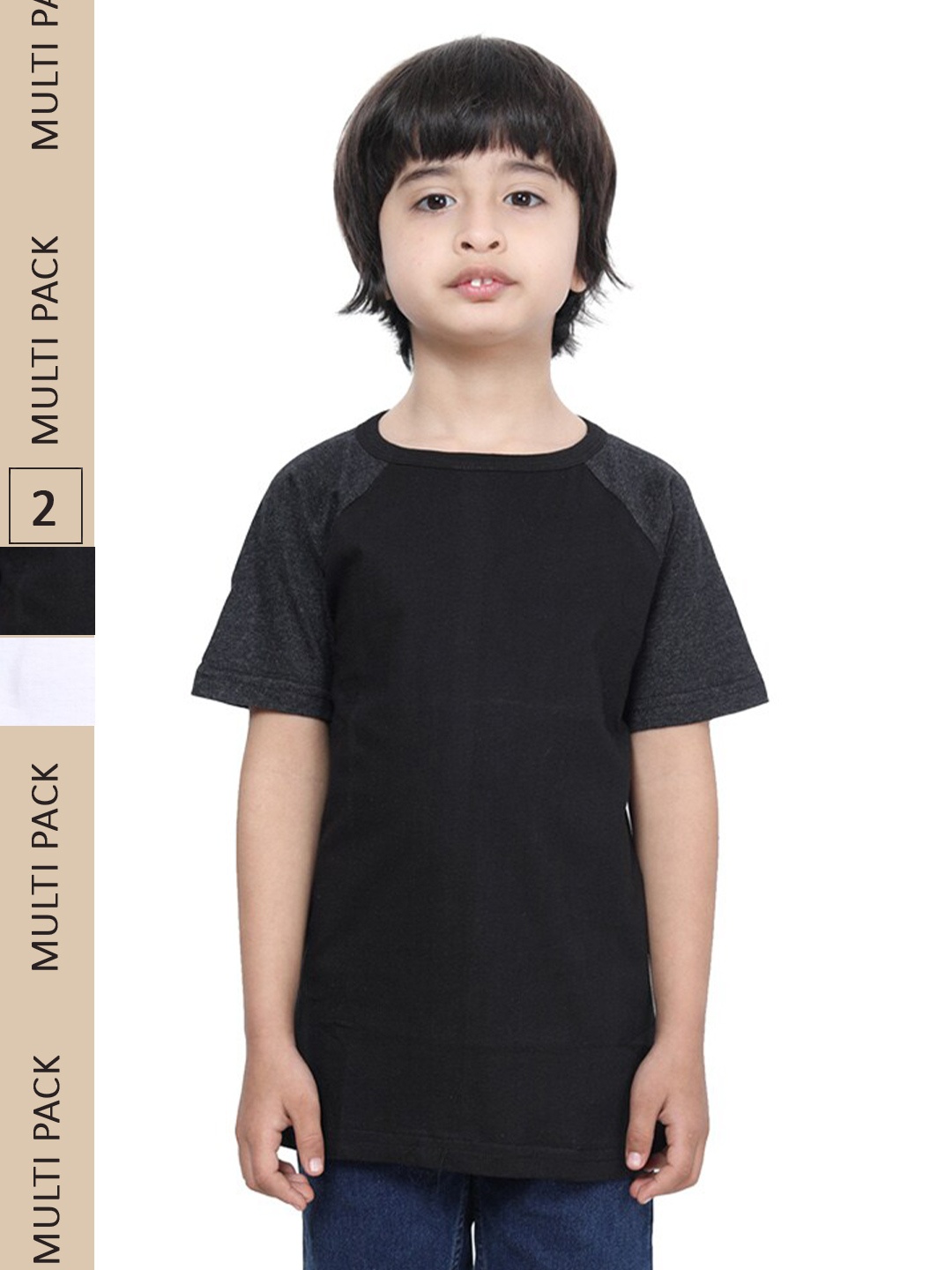 

IndiWeaves Boys Pack Of 2 Pure Cotton T-shirt, Black