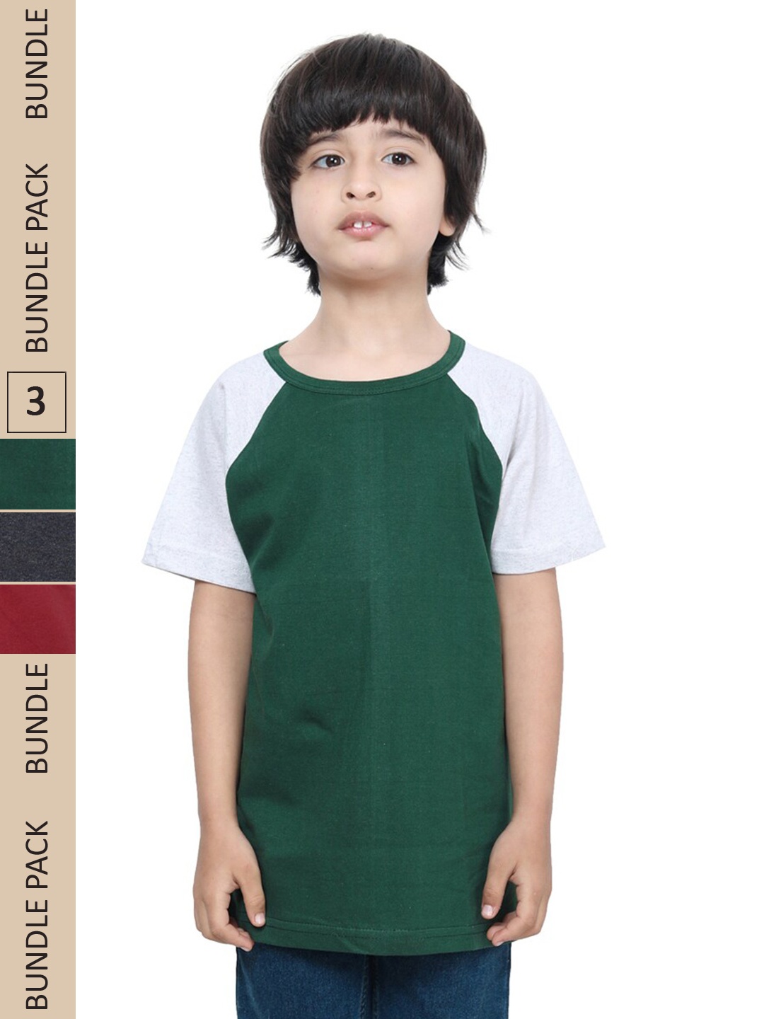 

IndiWeaves Boys Pack Of 3 Pure Cotton T-shirts, Green