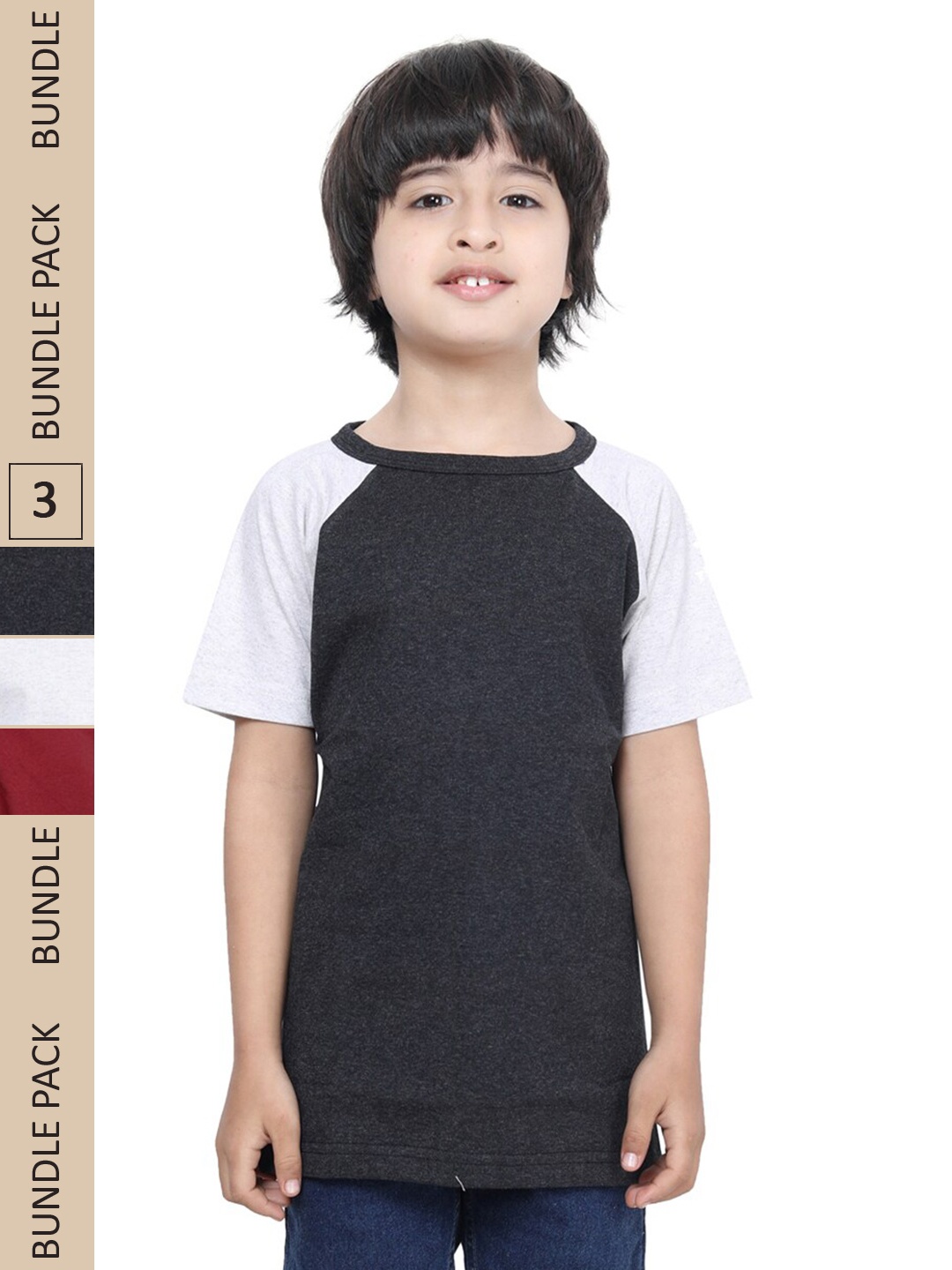 

IndiWeaves Boys Pack Of 3 Raglan Sleeves Pure Cotton T-shirt, Grey