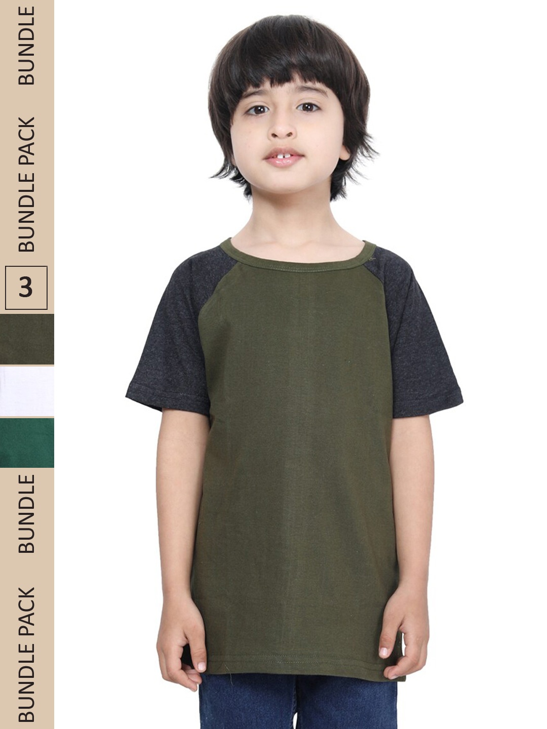 

IndiWeaves Boys Pack Of 3 Pure Cotton T-shirt, Green