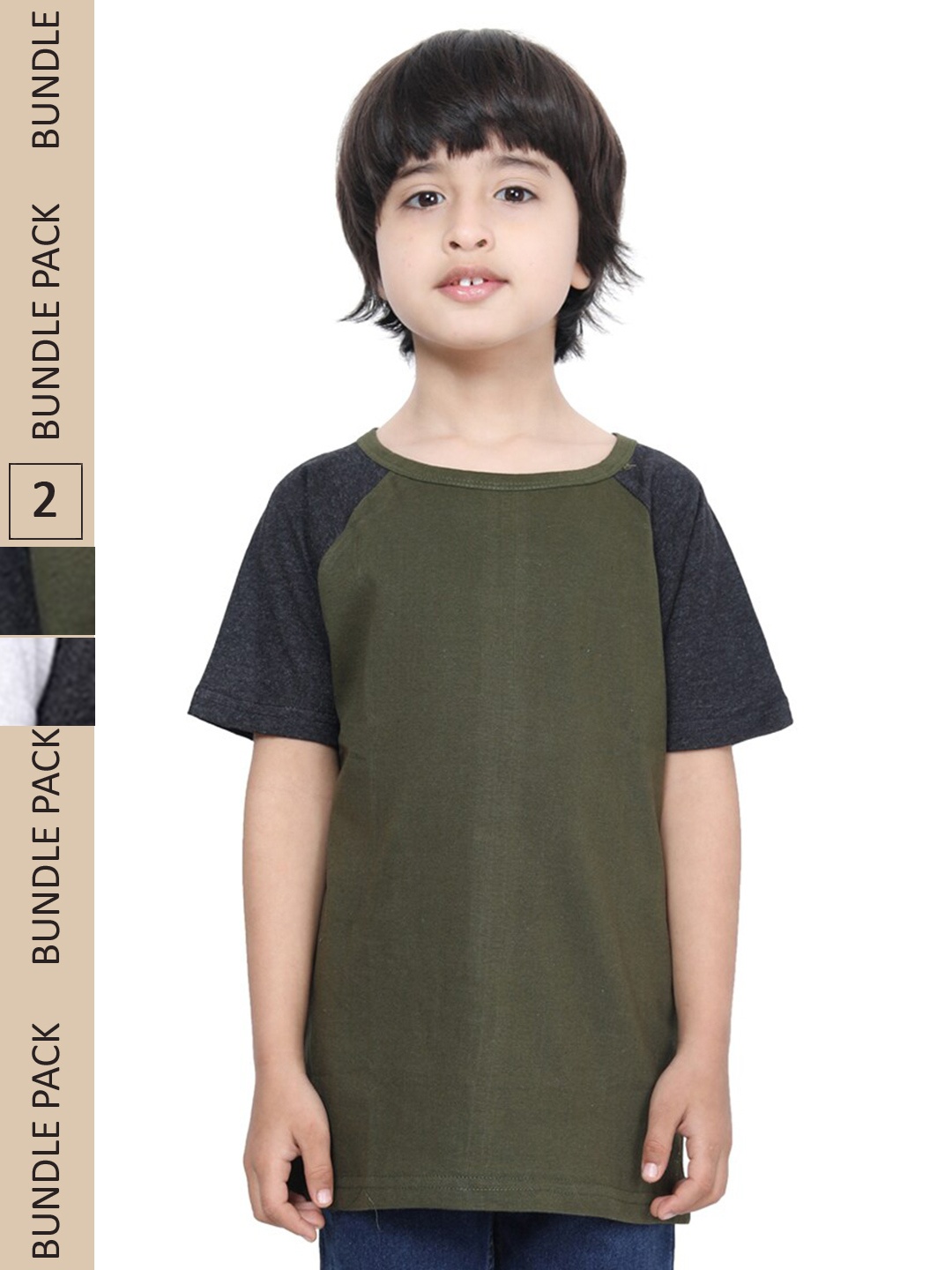 

IndiWeaves Boys Pack Of 2 Colourblocked Raglan Sleeves Pure Cotton T-shirt, Olive