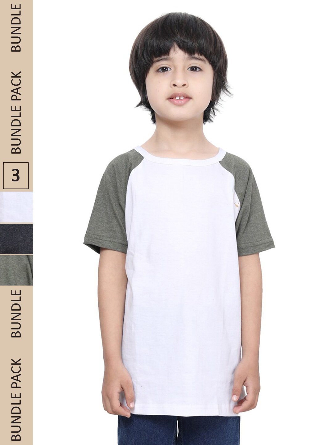 

IndiWeaves Boys Pack Of 3 Raglan Sleeves Pure Cotton T-shirt, White