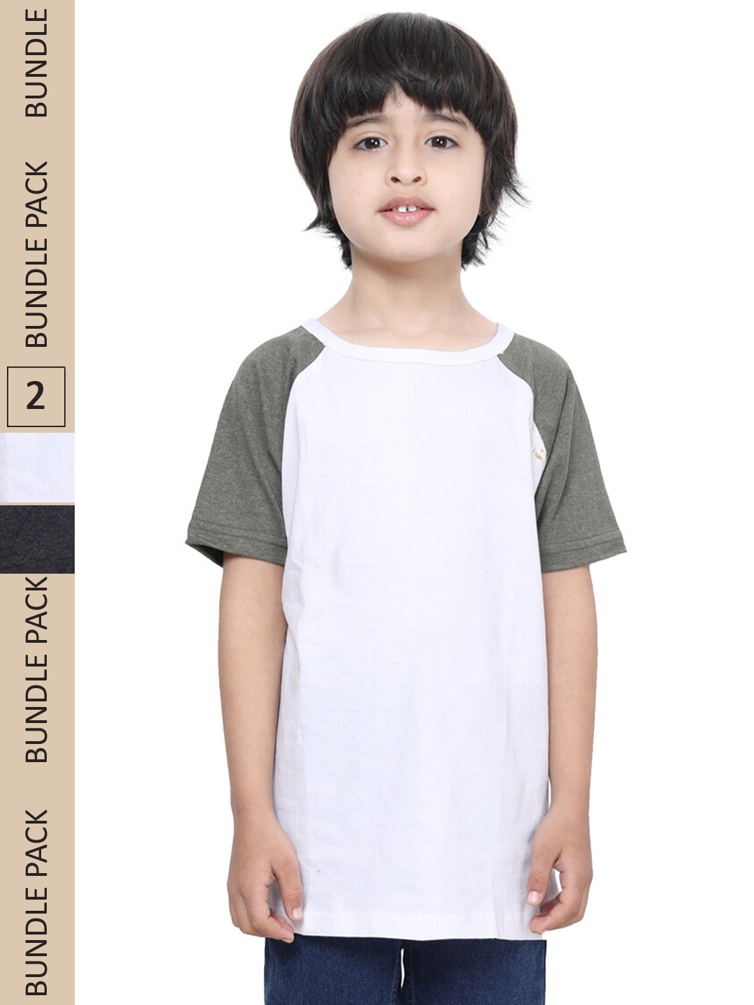 

IndiWeaves Boys Pack Of 2 Raglan Sleeves Pure Cotton T-shirt, White