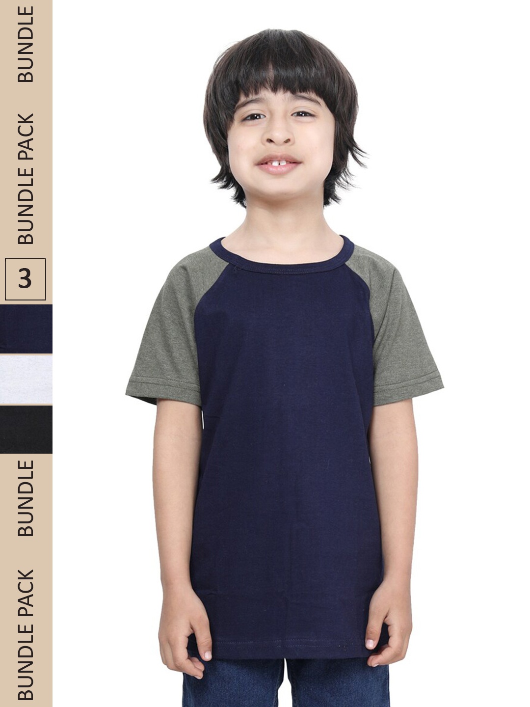 

IndiWeaves Boys Pack Of 3 Pure Cotton T-shirts, Navy blue