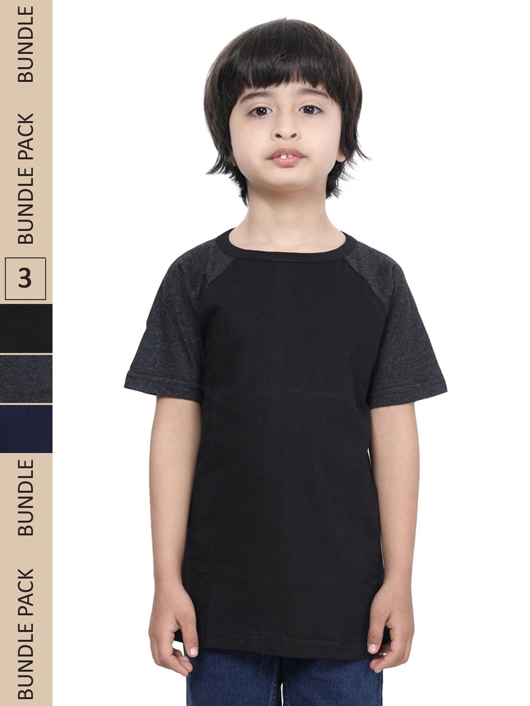 

IndiWeaves Boys Pack Of 3 Pure Cotton T-shirts, Black