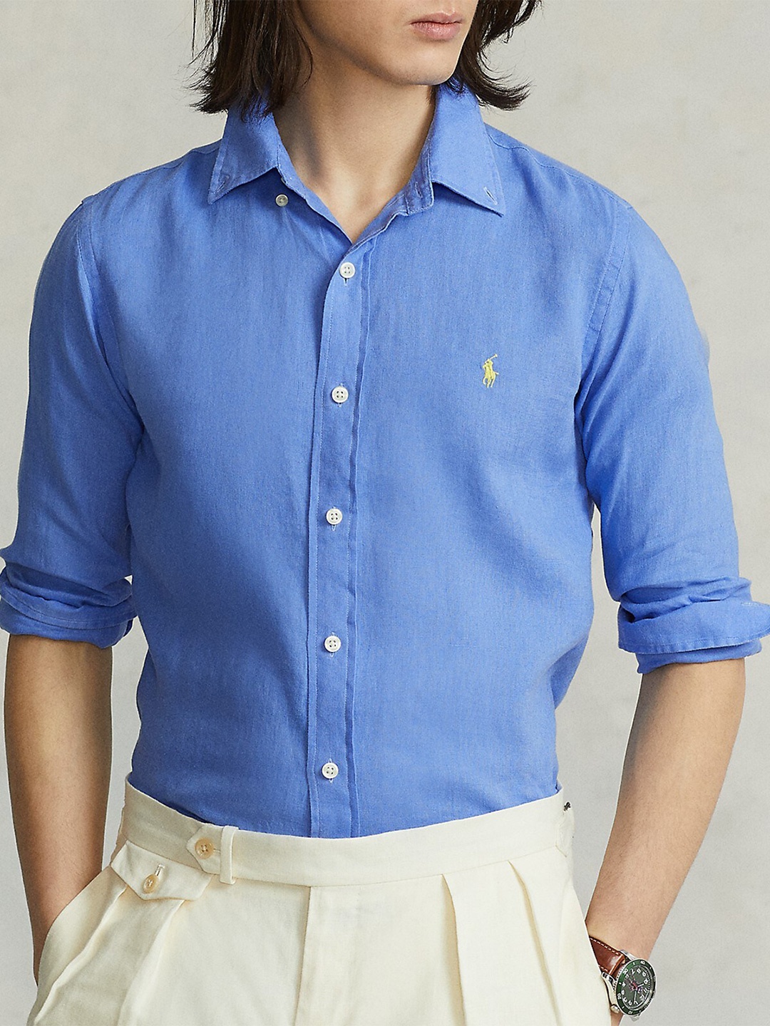 

Polo Ralph Lauren Custom Fit Button-Down Collar Linen Shirt, Blue
