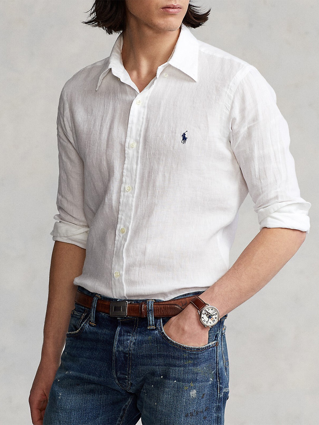 

Polo Ralph Lauren Custom Fit Button-Down Collar Linen Shirt, White