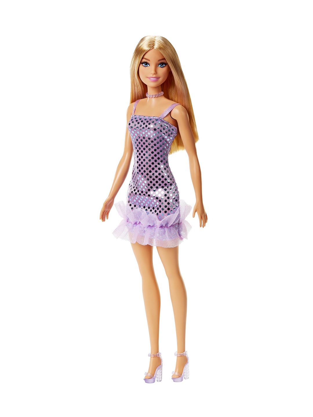 

Barbie Blonde Hair Doll with Metallic Mini Dress, Lavender