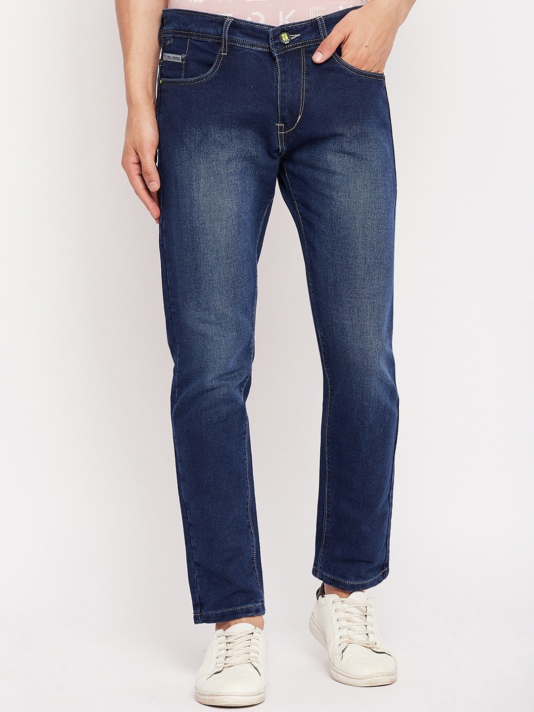 

FirstKrush Men Mid-Rise Light Fade Clean Look Cotton Jeans, Navy blue