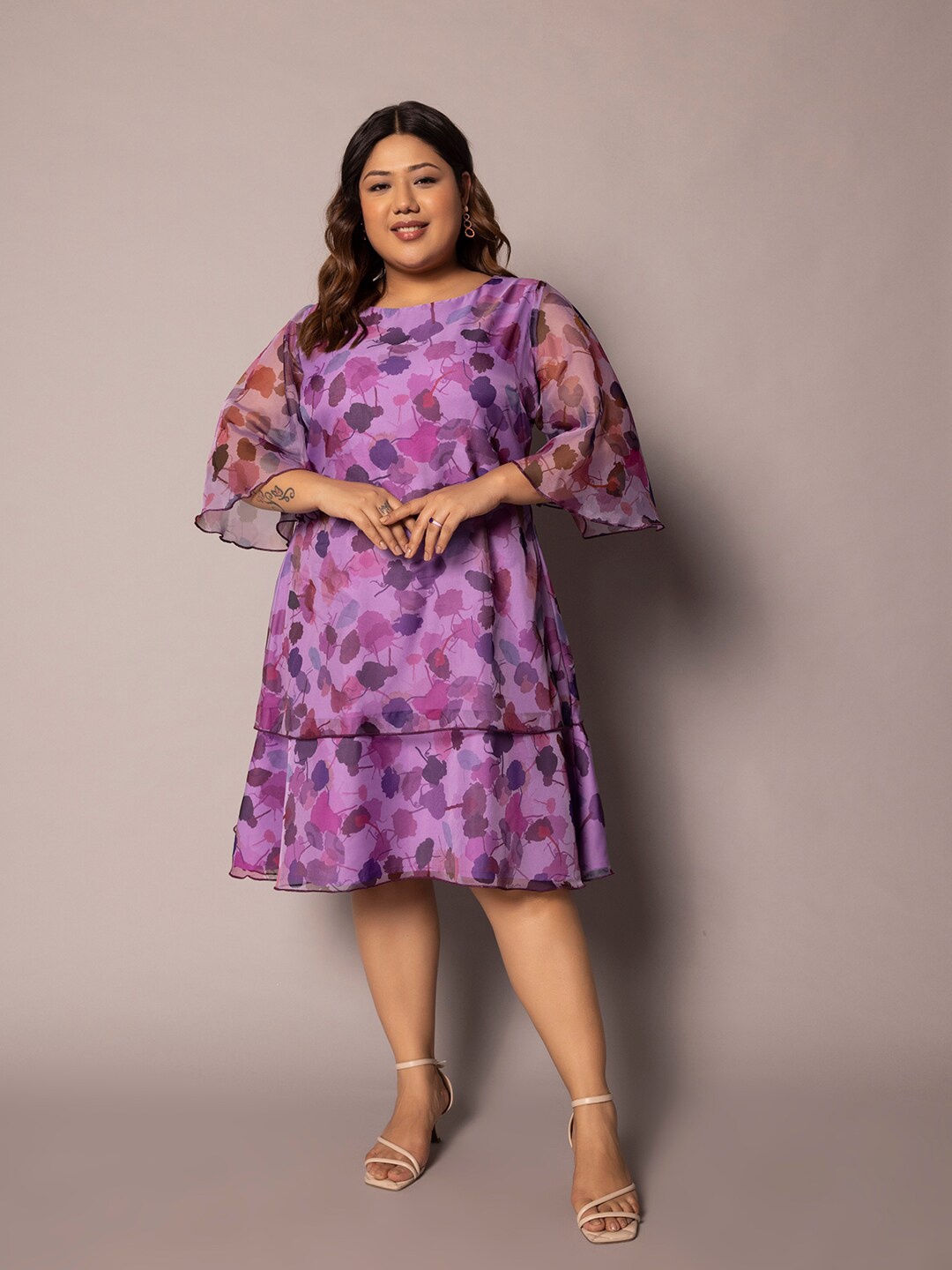 

PowerSutra Plus Size Flared Sleeve A-Line Dress, Lavender