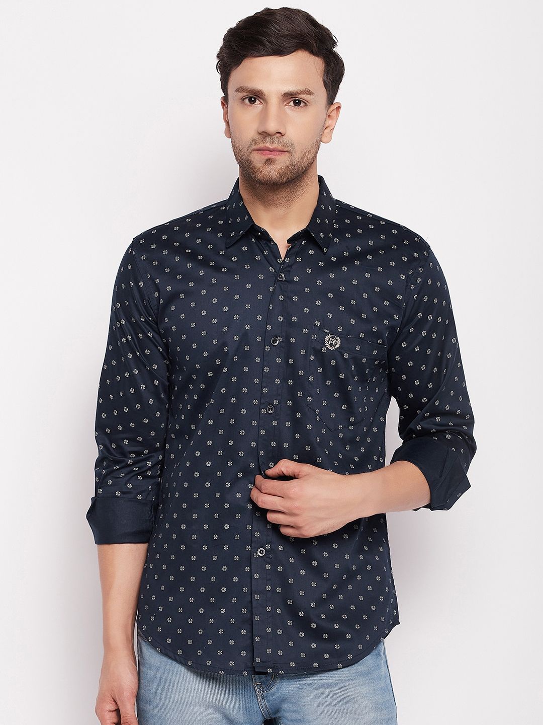 

FirstKrush Slim Fit Micro Ditsy Printed Cotton Casual Shirt, Blue