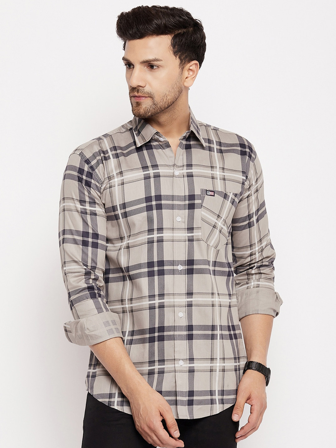 

FirstKrush Slim Fit Tartan Checks Checks Cotton Casual Shirt, Taupe