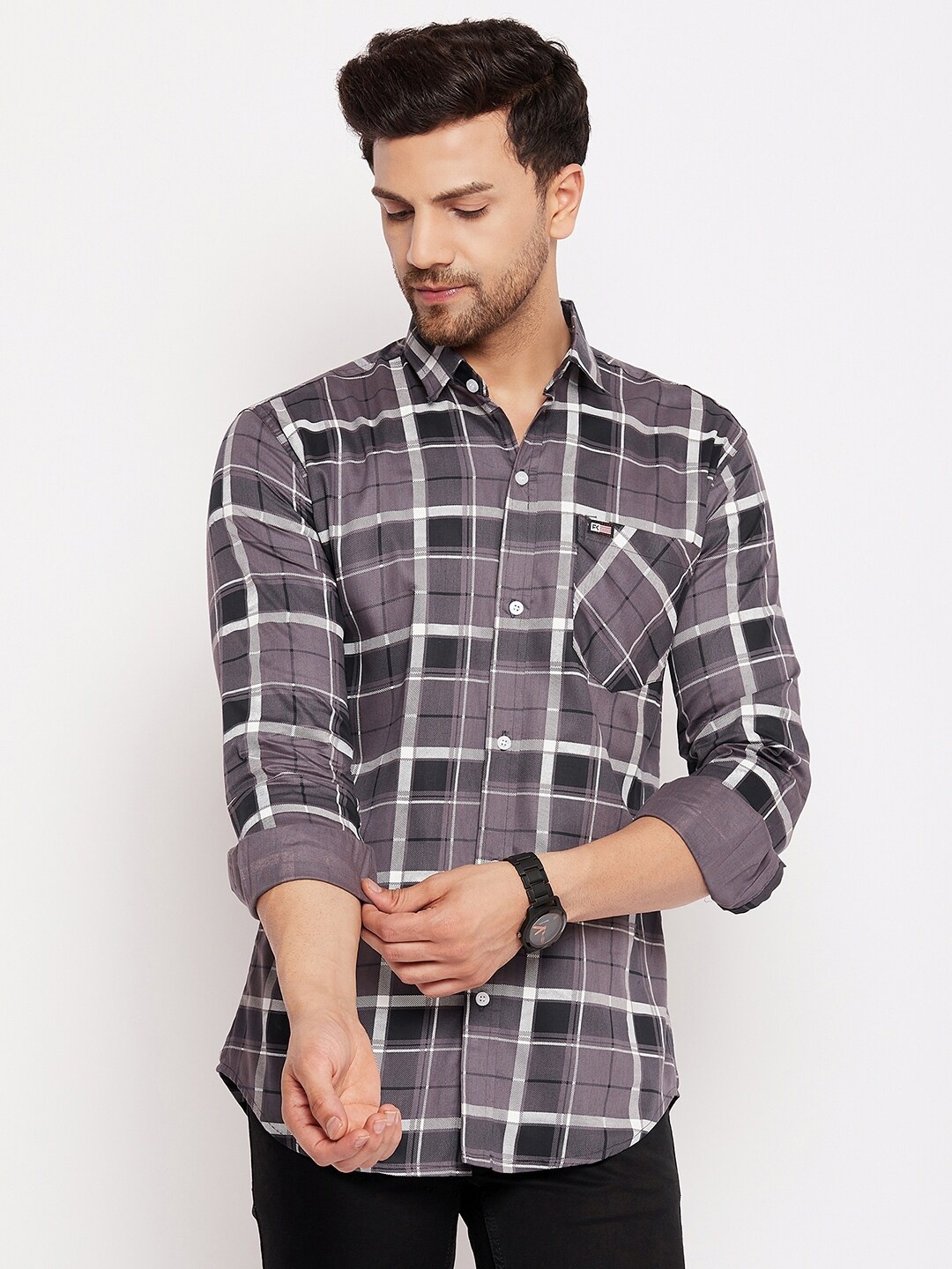 

FirstKrush Slim Fit Tartan Checked Cotton Formal Shirt, Purple