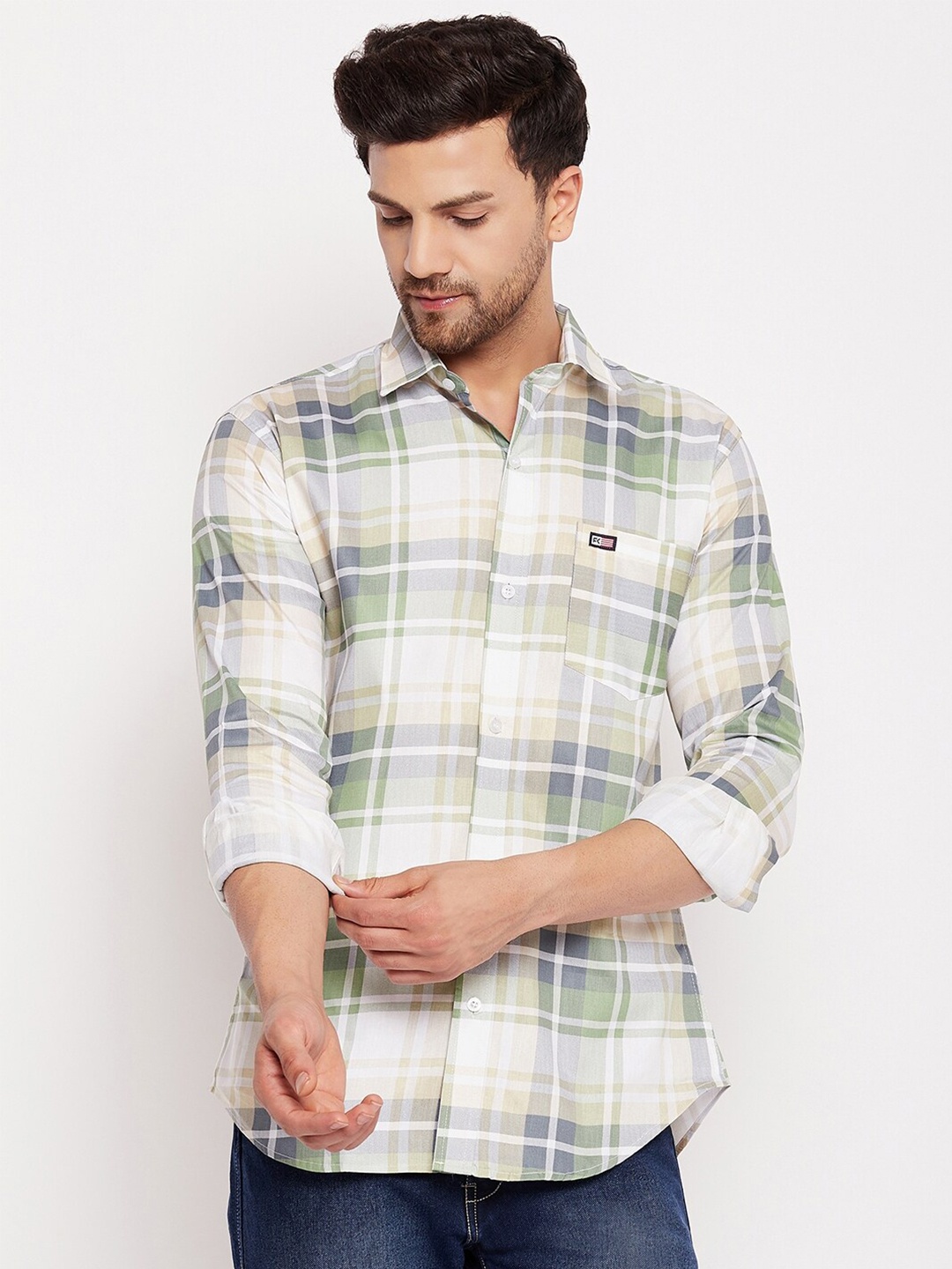 

FirstKrush Slim Fit Tartan Checked Cotton Formal Shirt, Green