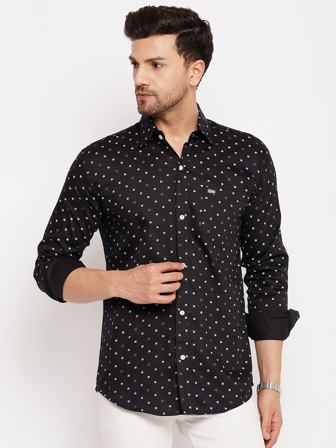 

FirstKrush Slim Fit Conversational Printed Cotton Formal Shirt, Black