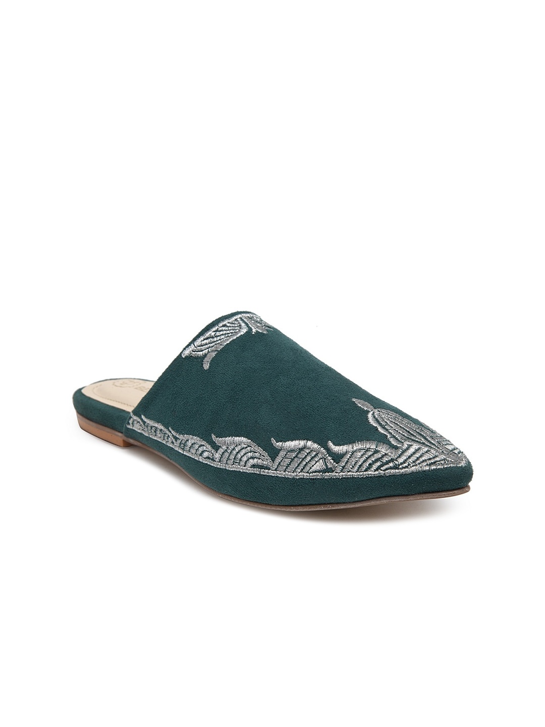 

BEAVER Zari Embroidered Mules Flats, Green