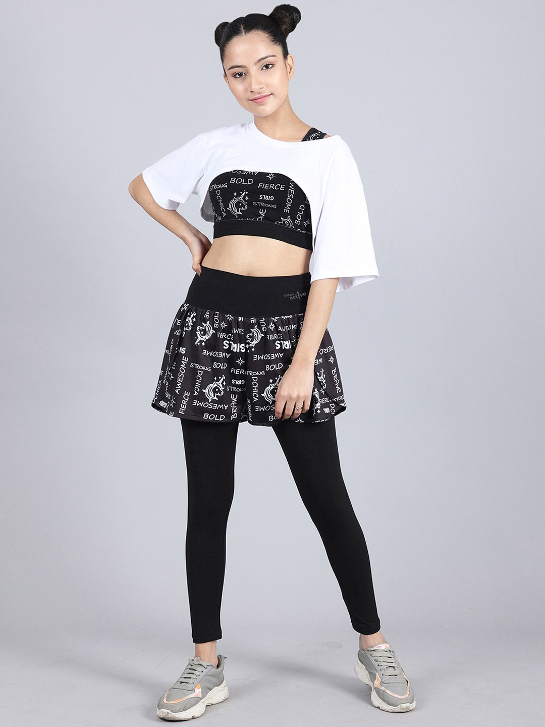 

DChica Girls Crop Top With Tights Track Suits, Black