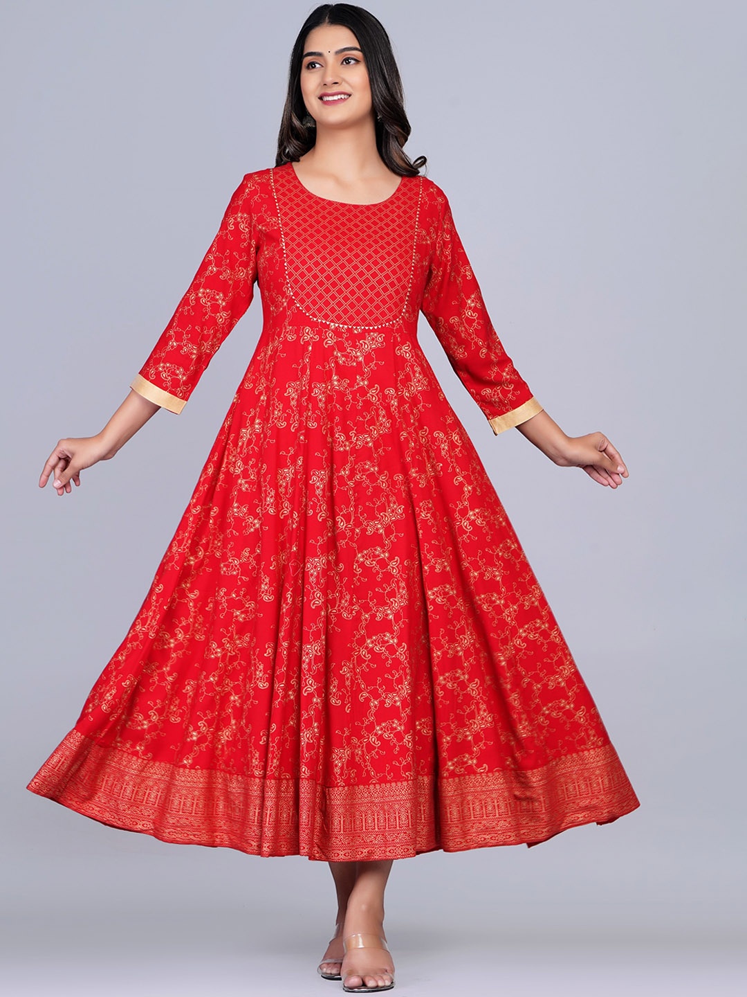 

SkyaSia Floral Printed A-line Ethnic Dress, Red