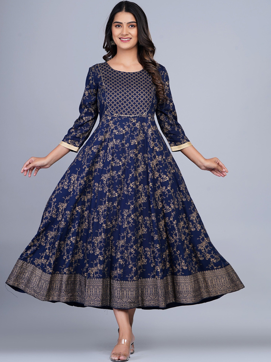 

SkyaSia Floral Printed A-line Ethnic Dress, Blue