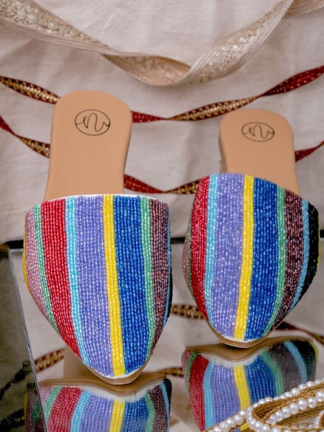 

NR By Nidhi Rathi Embellished Ethnic Mules, Blue