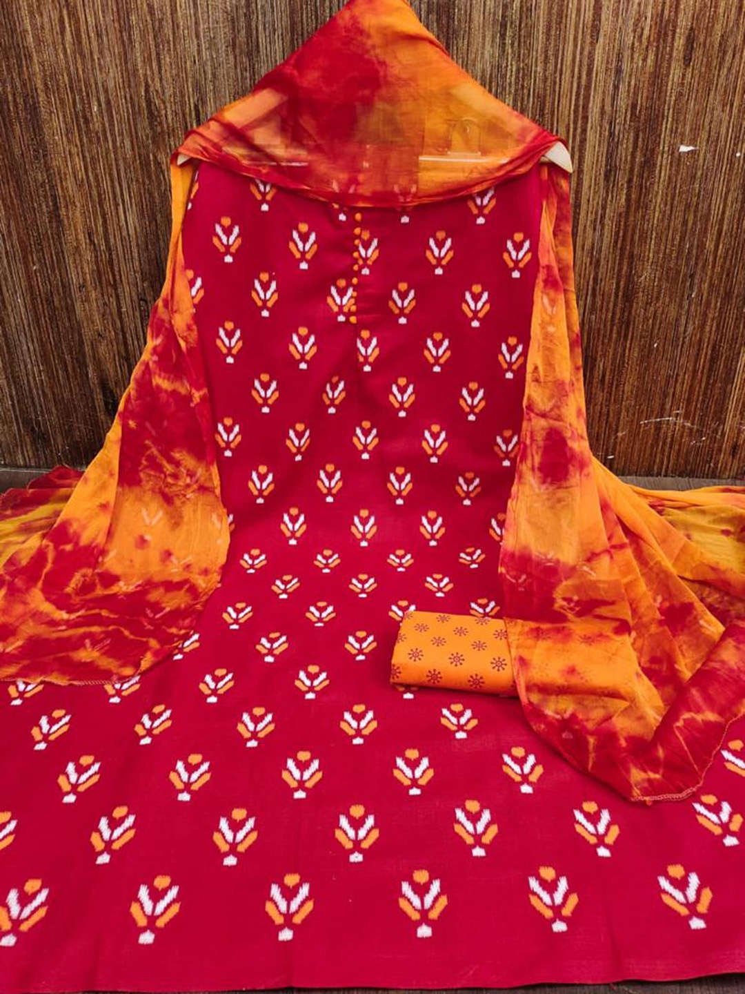 

MORLY Ethnic Motif Printed Unstitched Dress Material, Red