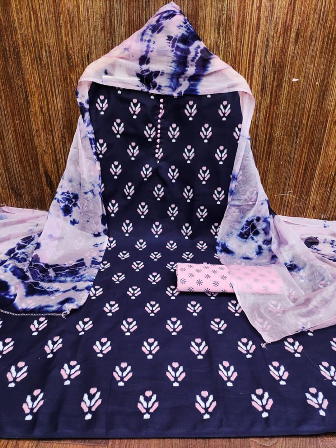 

MORLY Ethnic Motif Printed Unstitched Dress Material, Navy blue