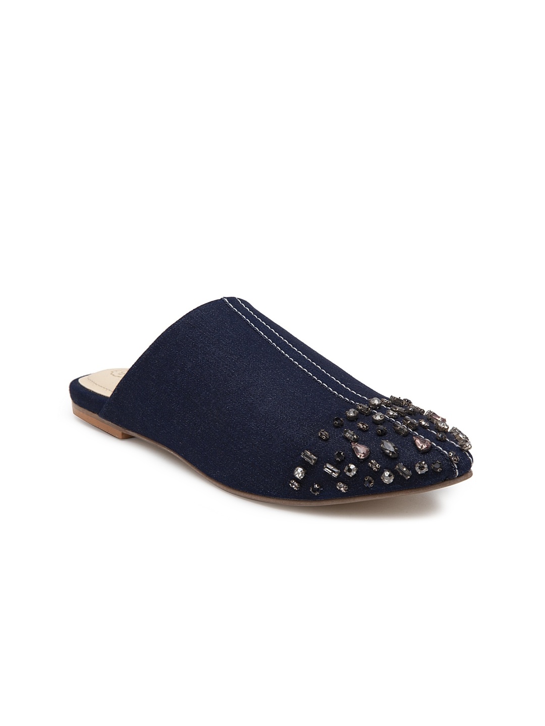 

BEAVER Women Embellished Pointed Toe Mules, Navy blue