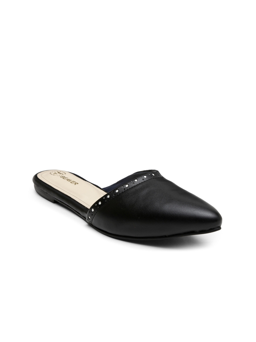 

BEAVER Women Pointed Toe Mules With Laser Cuts, Black