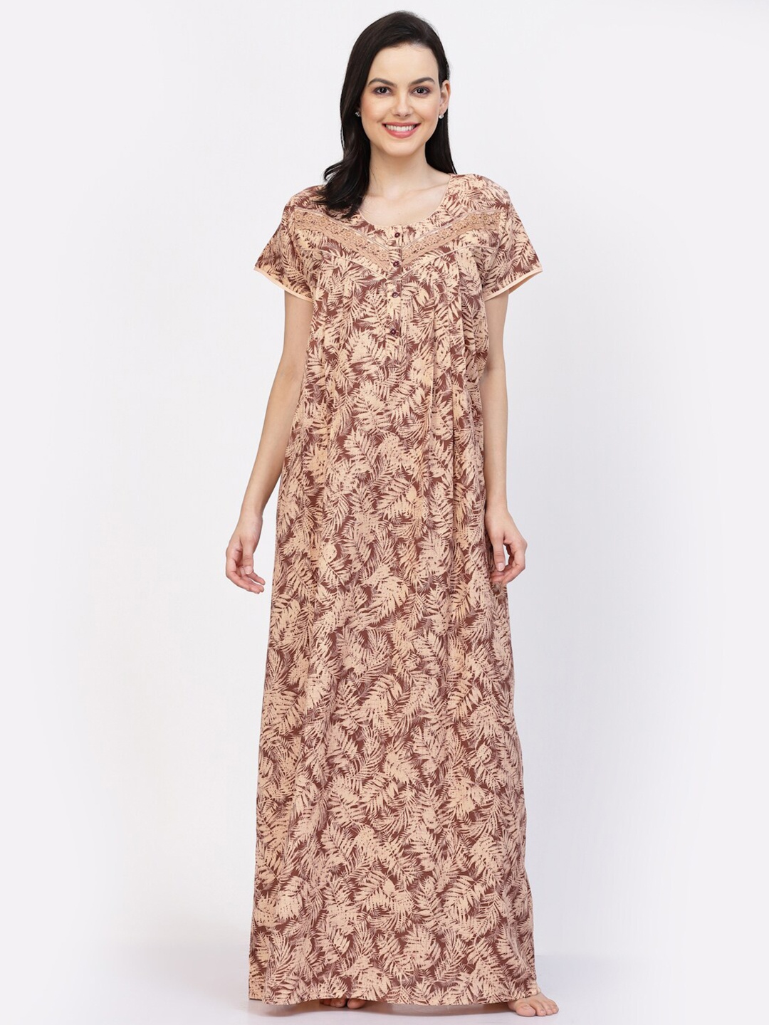 

Sweet Dreams Rust Tropical Printed Pure Cotton Maxi Nightdress