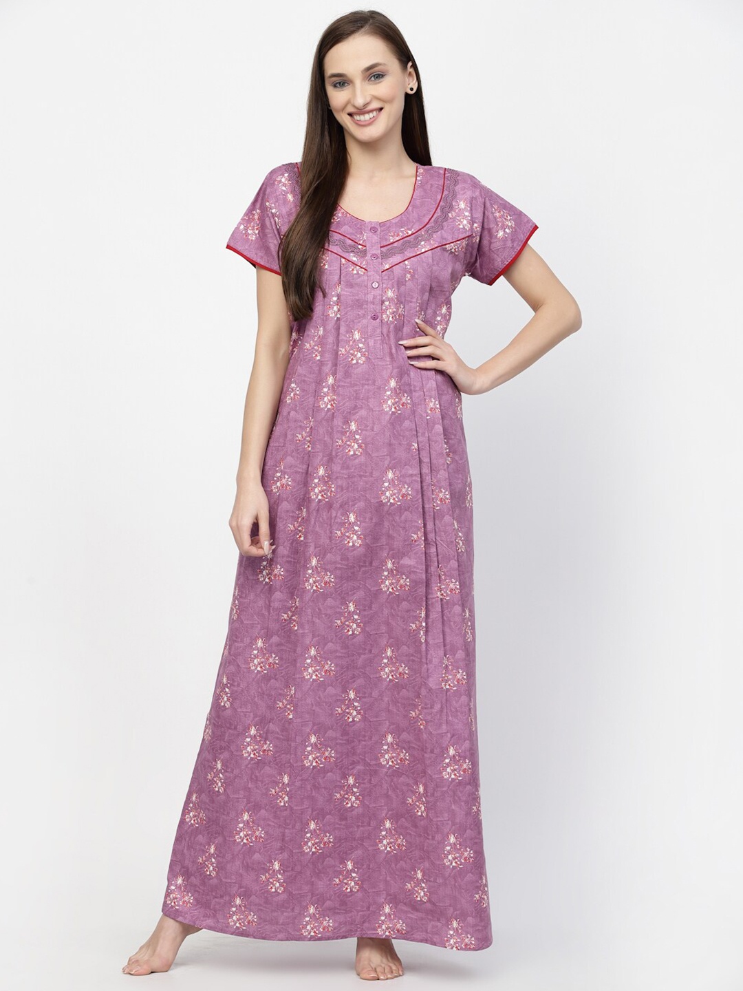 

Sweet Dreams Purple Floral Printed Pure Cotton Maxi Nightdress