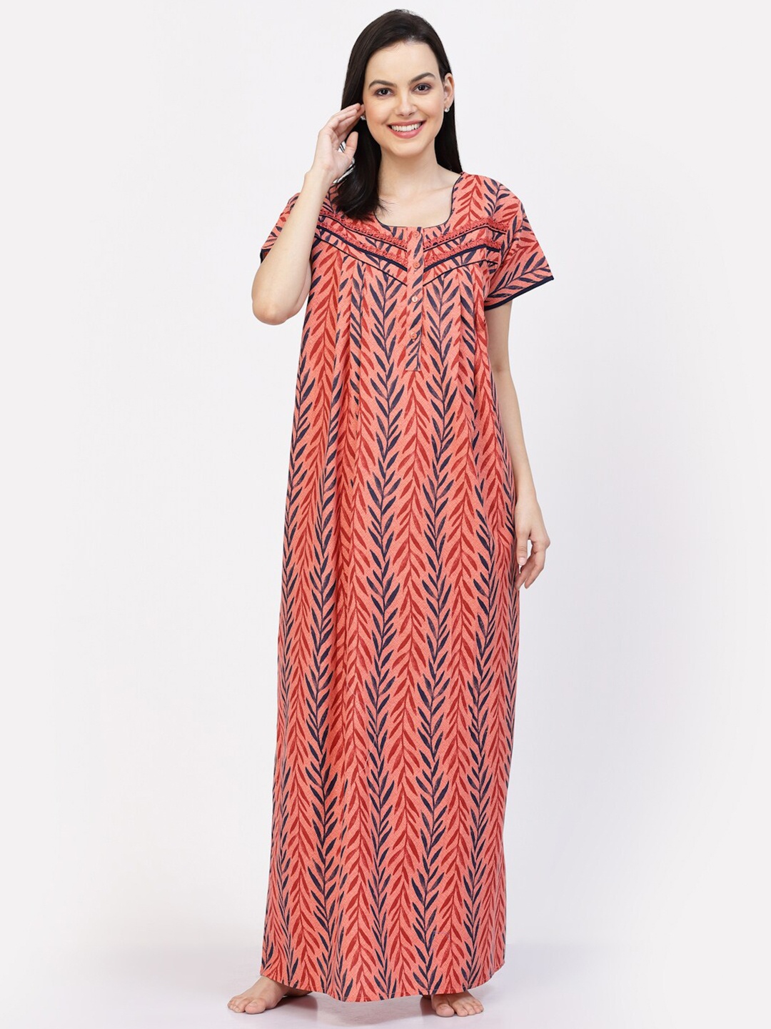 

Sweet Dreams Red Tropical Printed Pure Cotton Maxi Nightdress